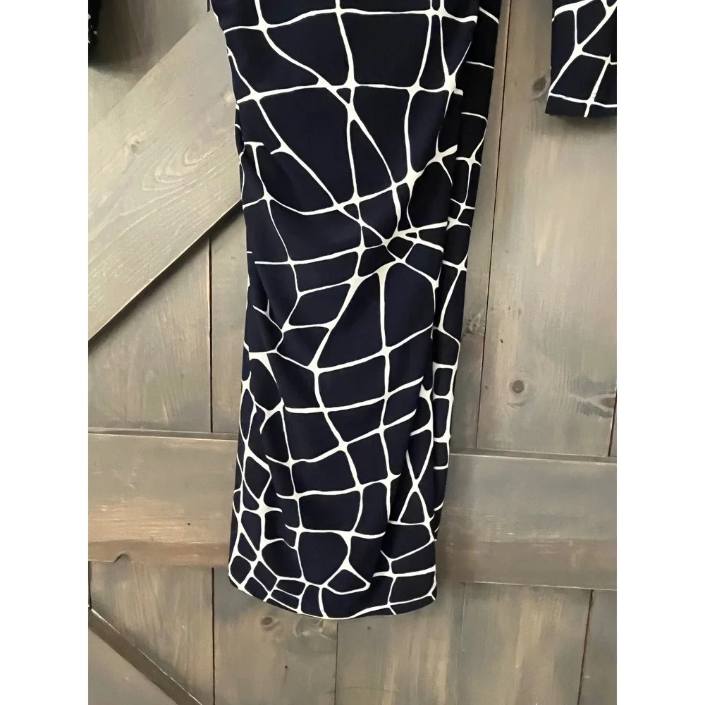 Jones New York Navy Geometric Faux Wrap Sheath Dress 10 Professional Minimalist